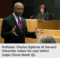 Professor Charles Ogletree of Harvard University makes his case before Judge Cherie Booth QC.