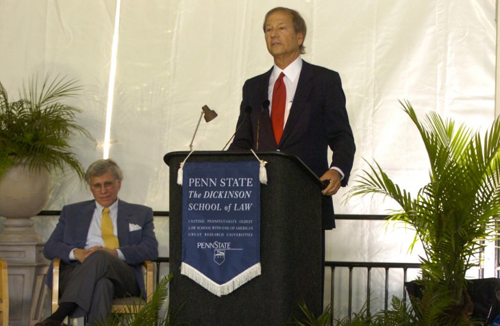 Lewis Katz addressing attendees at the Lewis Katz Building dedication in 2009