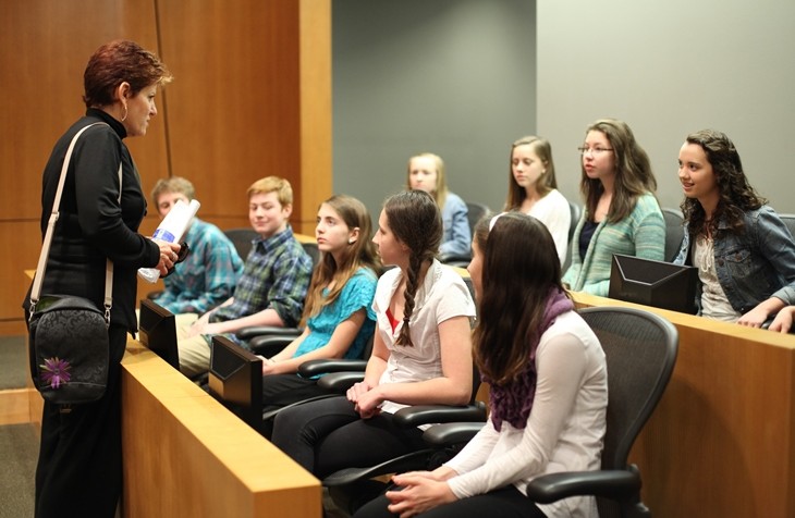 Students fill the jury box