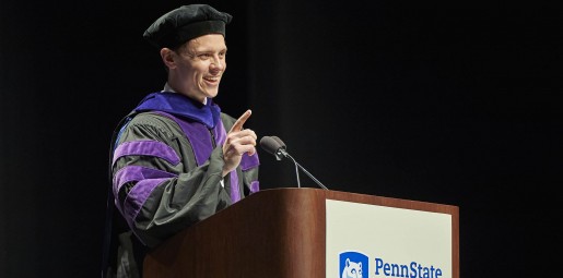 Penn State Law student Tom Brier speaks at commencement.