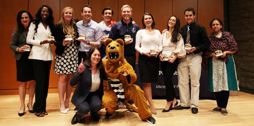 Vis Moot Winners with Dean Osofsky and Nittany Lion