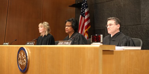 A three-judge panel heard appeals from the trial court level on cases involving civil, criminal, and family law. The Hon. Cheryl Lynn Allen, a Penn State alumna, The Hon. Vic Stabile, a member of the Law School Class of 1982, and The Hon. Christine L. Donohue provided “teachable moments” for area middle-and high-school students.