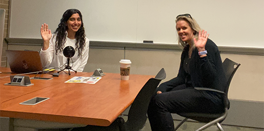 Lina Albahouth & Kristin Hrehor record the latest episode of the LL.M. podcast