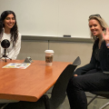 Lina Albahouth & Kristin Hrehor record the latest episode of the LL.M. podcast