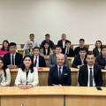 Steve Barnes with students at TSUL in Uzbekistan